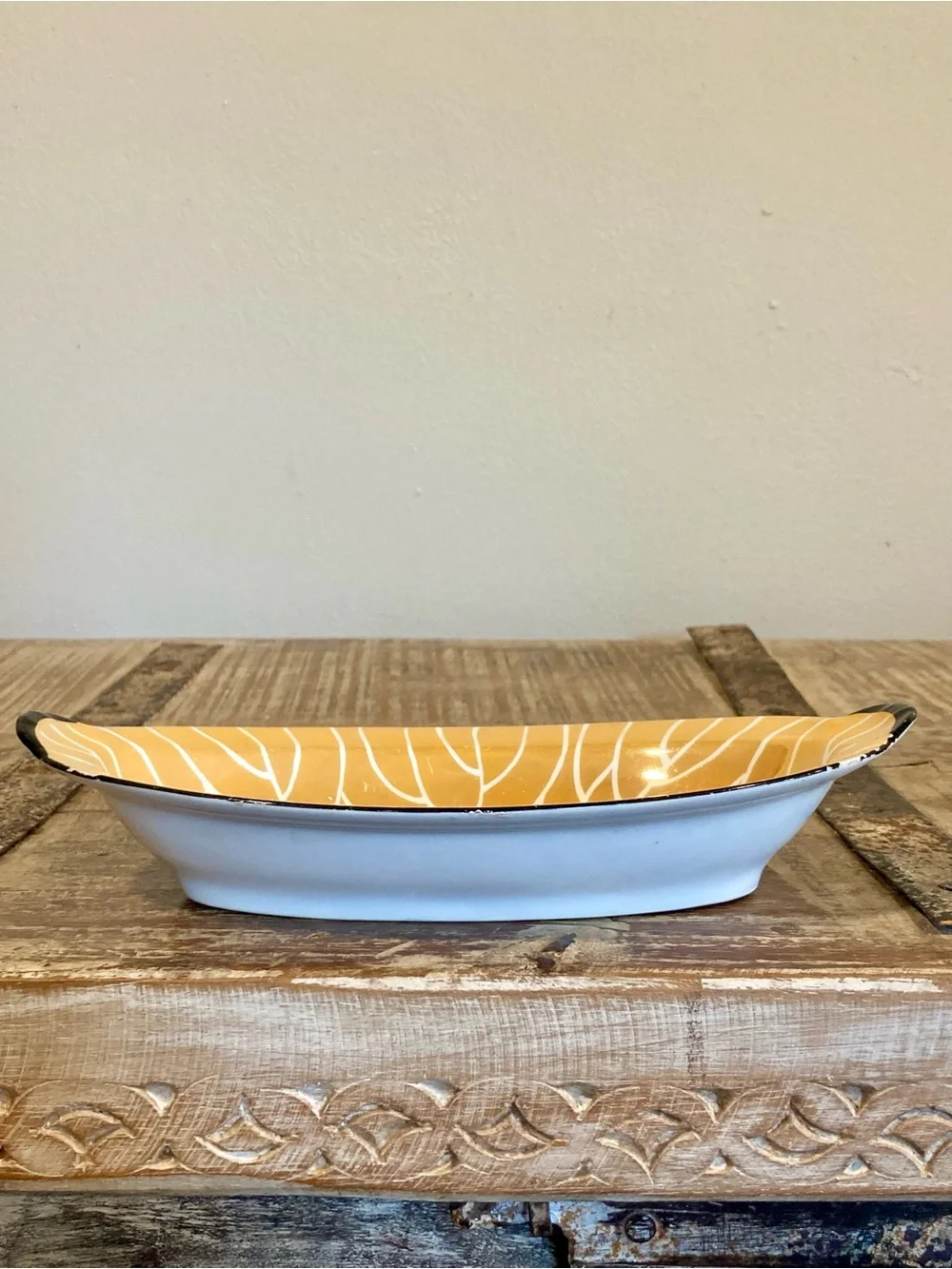 Vintage Noritake Peach Lusterware Oval Dish With Black Trim 8.5” Long